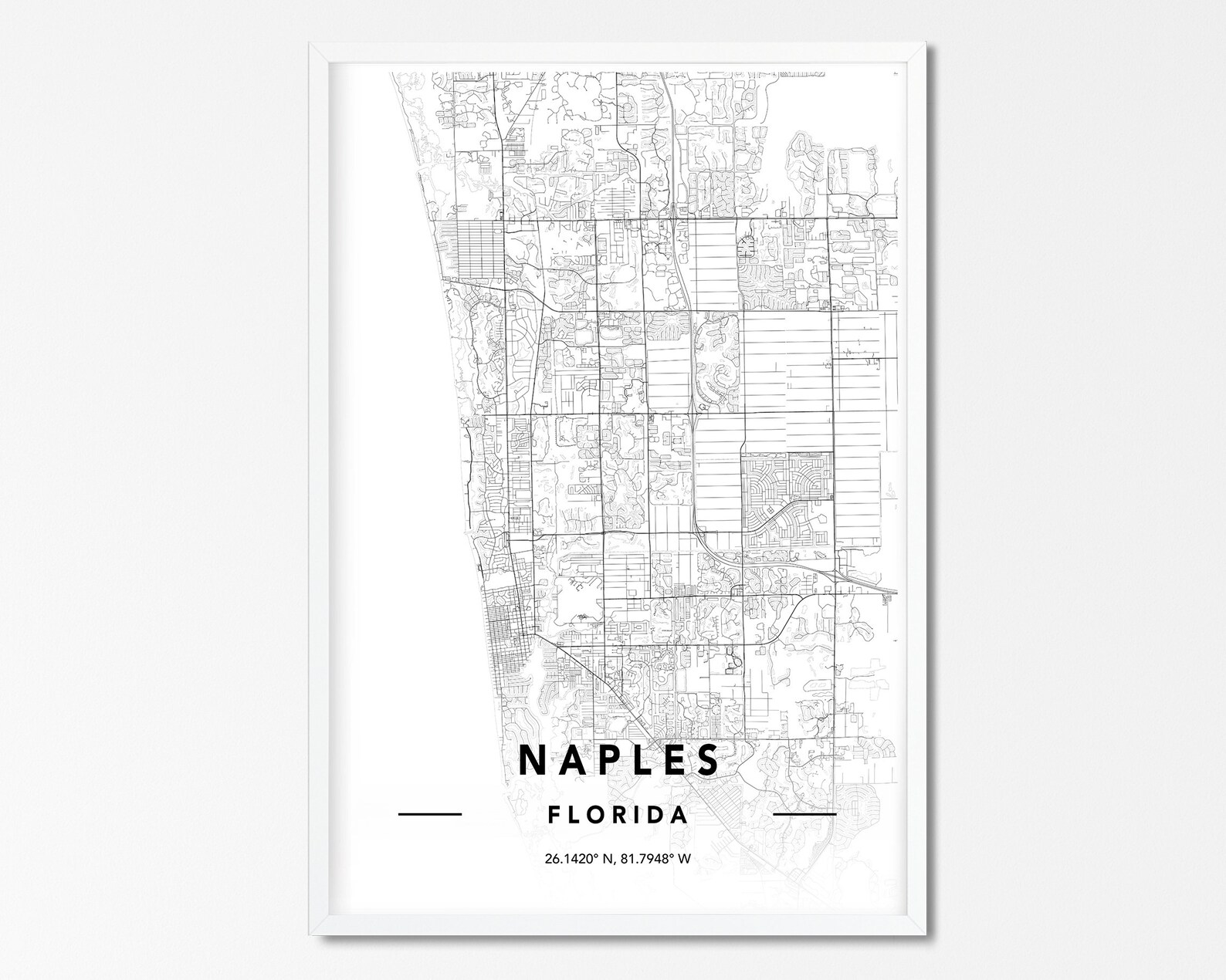 Naples FL DIGITAL DOWNLOAD Map Custom Map Print Naples fl | Etsy