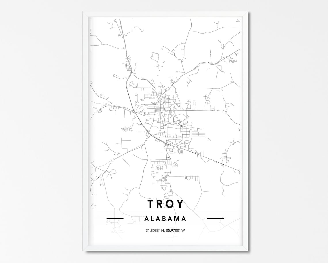 Troy Alabama Map Print Custom City Map Print Troy AL City Etsy