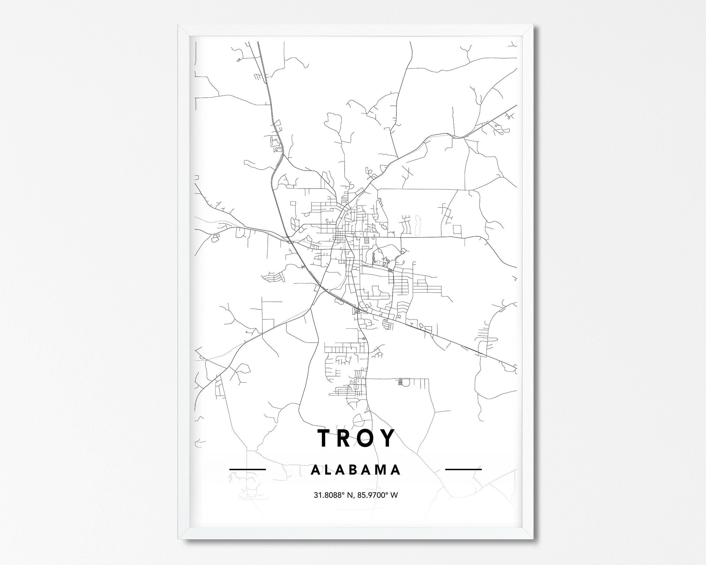 Troy Alabama Map Print Custom City Map Print Troy AL City Etsy