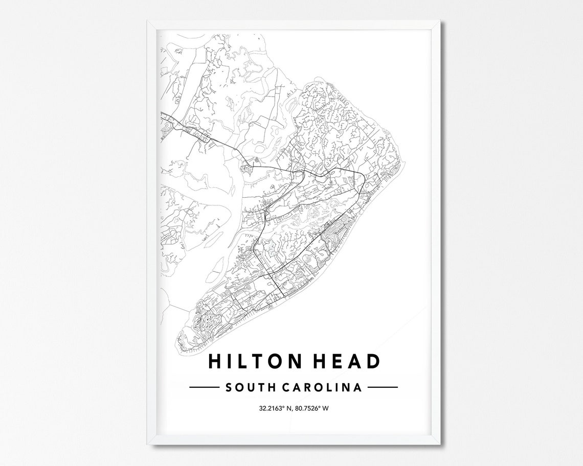 Hilton Head SC DIGITAL DOWNLOAD Map Print Hilton Head City | Etsy
