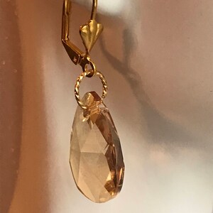 Swarovski Topaz Crystal Faceted Drop Earrings * Tear Drop Crystals * Swarovski Jewelry * Golden Crystals