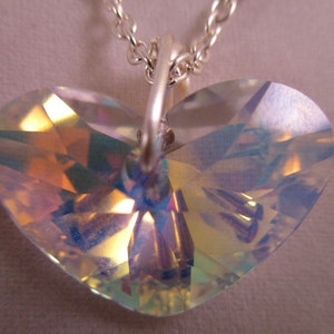 Swarovski Crystal heart Necklace Silver Necklace Heart Necklace Aurora Borealis Necklace