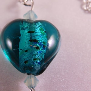 Teal Murano Heart Necklace * Glass Heart Jewelry * Venetian Jewelry * Artisan Heart Necklace * Valentine&#39;s Jewelry * Teal Glass Heart *