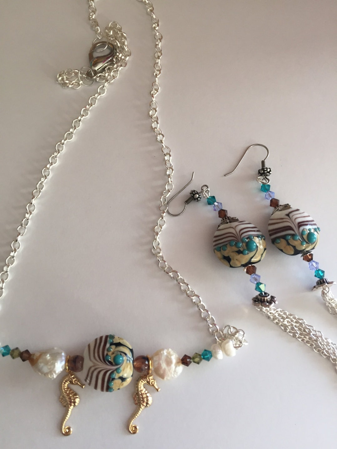 Artisan Glass Necklace Set Silver Necklace Set Swarovski Crystal