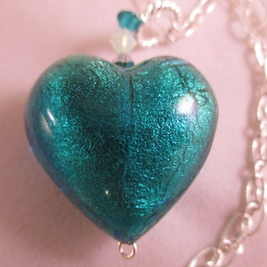 24k gold foil Aqua Gold Murano Heart Necklace Venetian Necklace Glass Heart Necklace Italian Jewelry