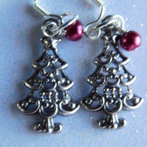 Adorned Silver Christmas Tree Earrings Christmas Tree Christmas Earrings Winter Time Jewels Simple Silver Tree