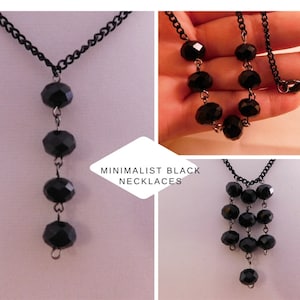 Minimalist Black Crystal Necklace Black Layering Necklace Classy Black Necklace Every day Necklace Pretty Layering Jewels