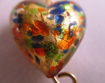 Murano glass  mulit-colored 24kt gold foil Necklace Colorful Happy Murano Heart Glass Necklace