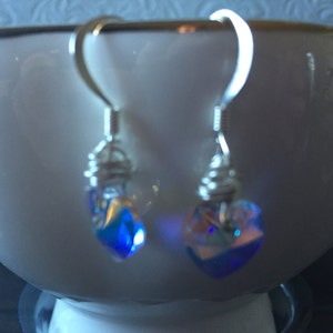 Heart Swarovski Aurora Borealis Crystal earrings Elegant Jewelry, Vintage Jewelry, Womens Accessories, Valentines Day Gift, Jewellery