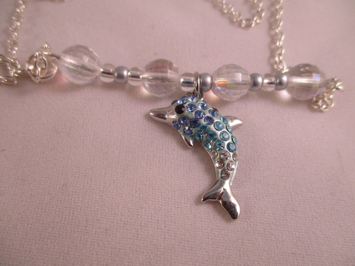 Dolphin Necklace Ocean Jewelry Beach Necklace Crystal Necklace Etsy