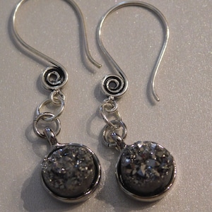 Silver Crystal Raw Cut Druzy Earrings Druzy Earrings Long Drop Circle Silver Druzy Classy Druzy Earrings