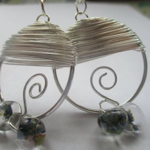 Wire wrapped silver earrings with glass teardrops