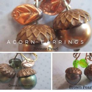 Acorn Swarovski Crystal Pearl Earrings Autumn Earrings Crystal Acorns Fall Jewelry Pretty Fall Leaf Jewelry