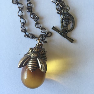 Honey Bee Necklace, Honey Glass Drop Necklace, Bee Necklace, Bee Lover Jewelry