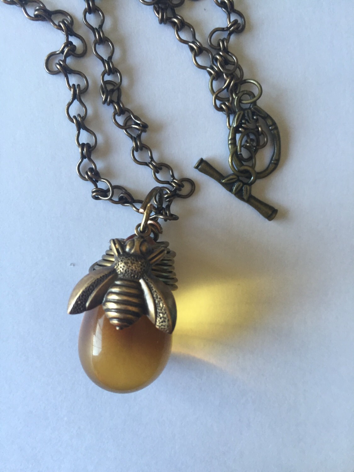 Honey Bee Necklace Honey Glass Drop Necklace Bee Necklace Etsy