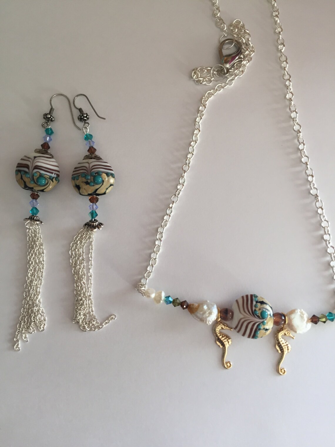 Artisan Glass Necklace Set Silver Necklace Set Swarovski Crystal