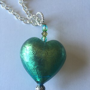 24k gold foil Light Aqua Murano Heart Necklace Venetian Necklace Glass Heart Necklace Italian Jewelry