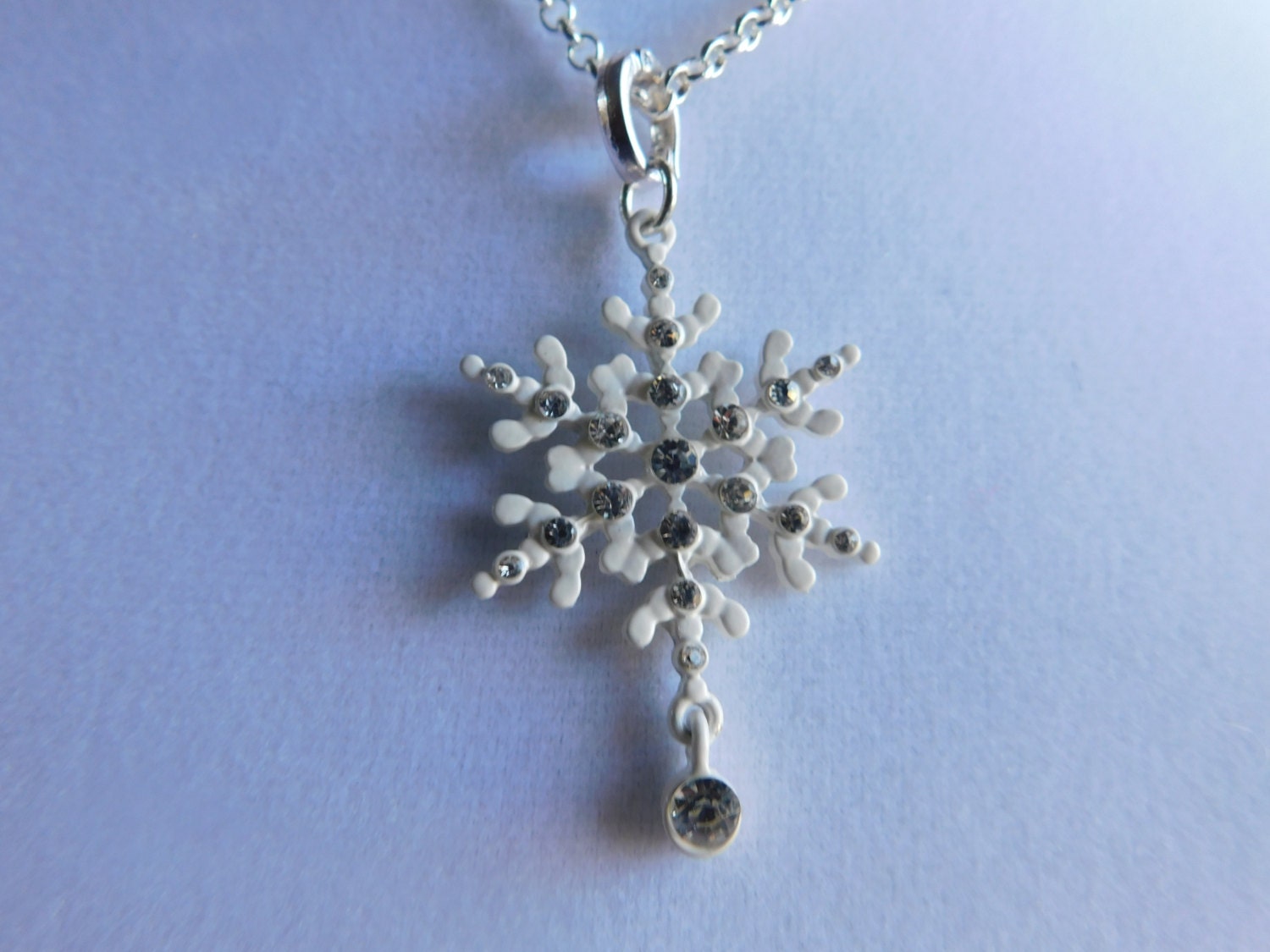 Shimmering White Snowflake Sparkly Necklace Winter Necklace Snowflake ...