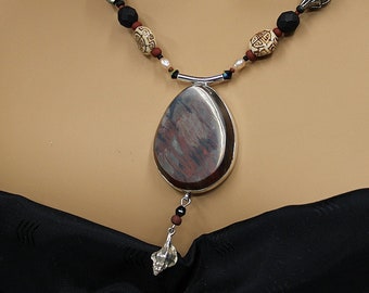 Arizona Petrified Wood Sterling Silver Beaded necklace 78