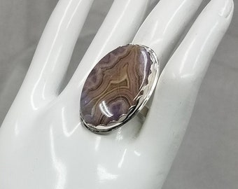 Purple Lace Agate sterling silver ring one of a kind 20