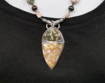 Ocean Jasper bead sterling necklace 274
