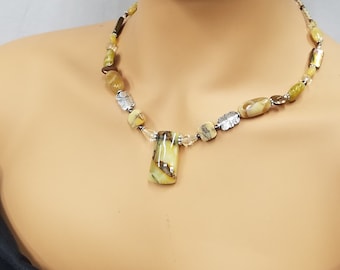 African yellow opal beaded necklace 486