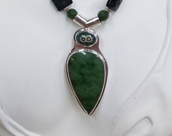 Canada Jade and Ocean Jasper sterling silver bead necklace 323