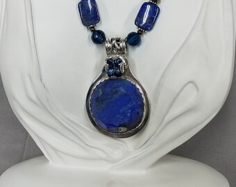 Lapis Lazuli and London Blue Topaz beaded necklace 454