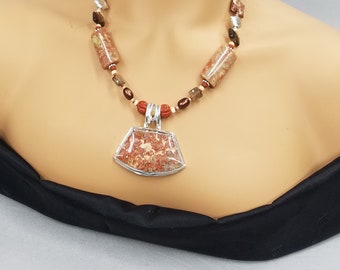 Autumn Jasper Aragonite bead silver necklace 278