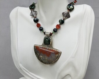 Plume Agate Seraphinite silver beaded necklace 390