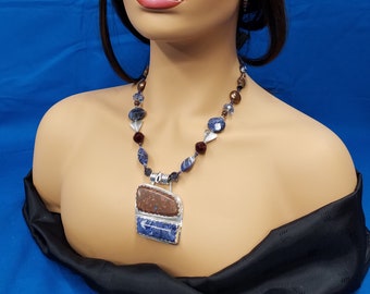 Llanite and Sodalite sterling bead necklace 315