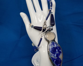 Lapis and Quartz Druzy stone bead necklace 488