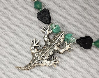 Sterling Silver  Lizard Frog beaded necklace 536