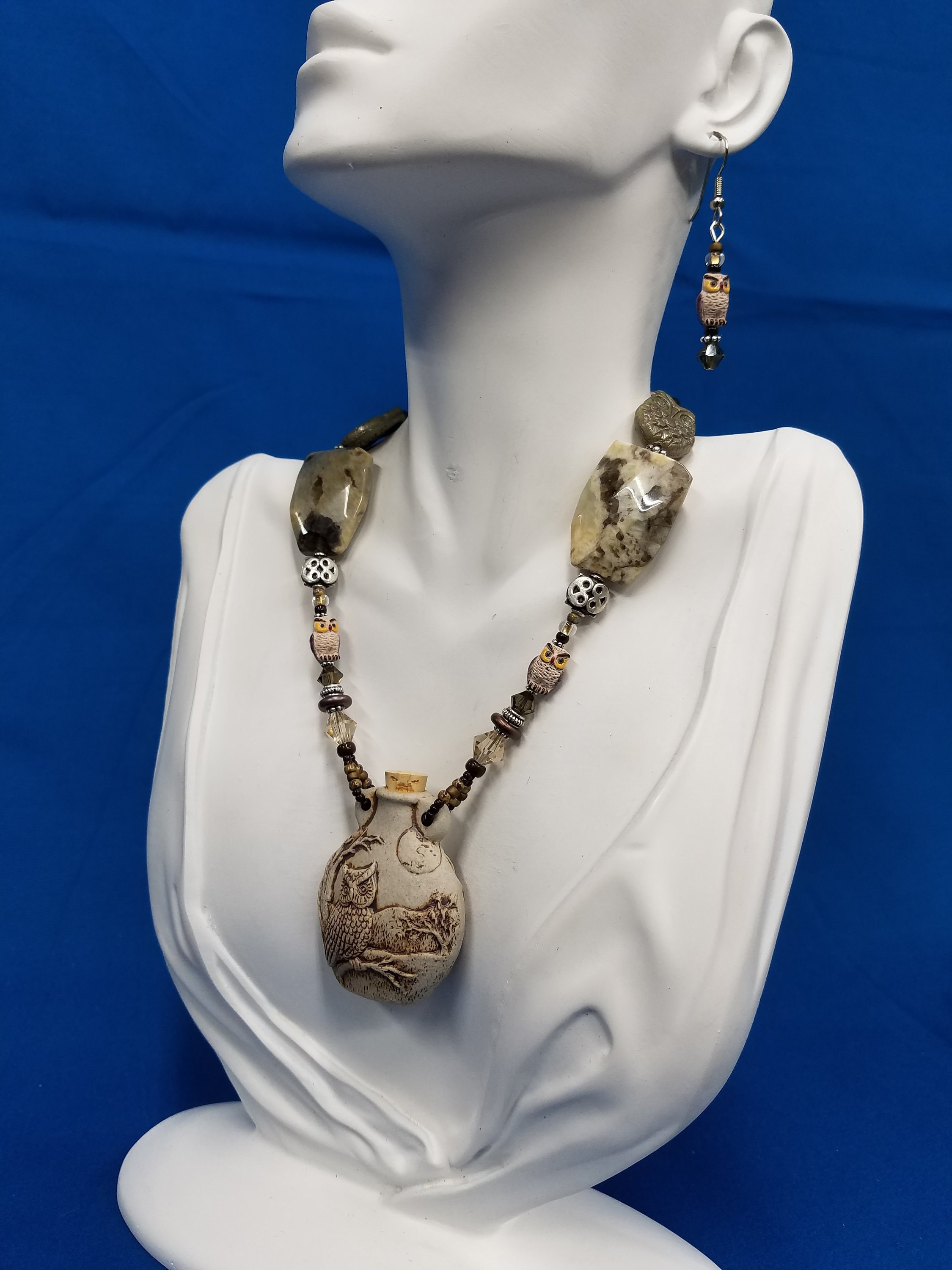 Ceramic Owl bottle beaded necklace 500
