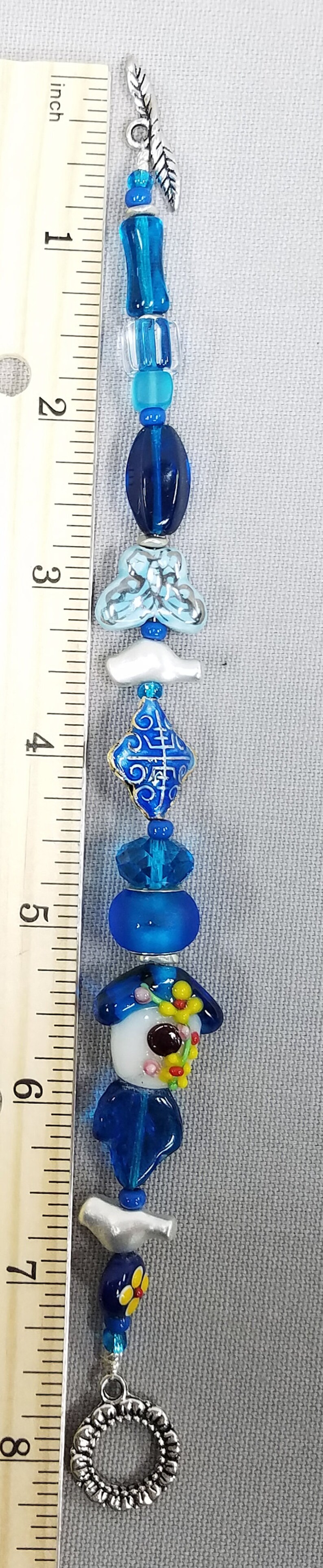 Lamp work glass birdhouse Blues Bracelet 34