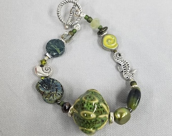 Ocean theme Greens Porcelain sea urchin Bracelet 30