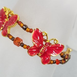 Enameled metal red-orange Butterflies Bracelet 61