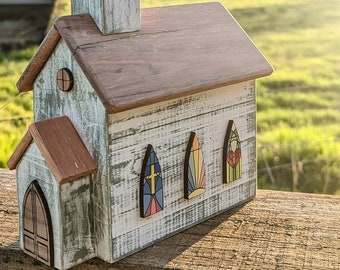 Little Church - Wooden Church  Ornament - Christening Baptism Gift