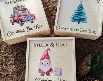 Christmas Box Colour Printed & Laser Engraved - Square - Family Christmas Box - Personalised Xmas Eve Hamper - Keepsake Box - Gift Crate