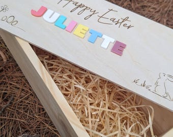 Large Personalised Easter Box with sliding lid and wood wool - Hamper Crate Basket