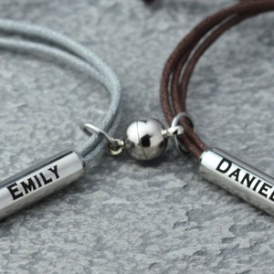 Valentine's Day gift. Couples Magnetic bracelets, Name date roman numeral boyfriend girlfriend bracelet. His and Her Matching bracelets image 5