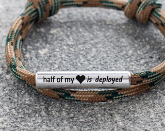 Half Of My Heart Is Deployed, deployment bracelet, military wife, military girlfriend, deployment, military jewelry, Tumblr, Gift for Her
