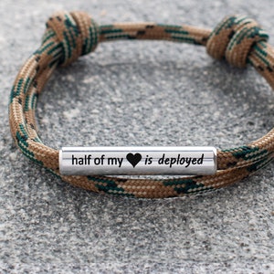 Half Of My Heart Is Deployed, deployment bracelet, military wife, military girlfriend, deployment, military jewelry, Tumblr, Gift for Her image 1