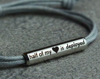 Half Of My Heart Is Deployed, deployment bracelet, military wife, military girlfriend, deployment, military jewelry, Tumblr, Gift for Her