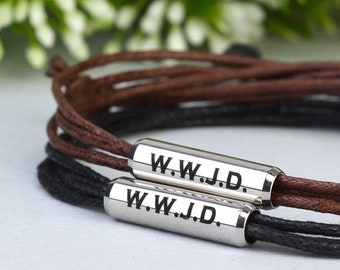 Bracciale nero WWJD. Cosa farebbe Gesù Braccialetti. Gioielli cristiani