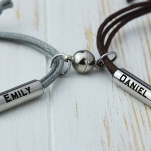 Valentine's Day gift. Couples Magnetic bracelets, Name date roman numeral boyfriend girlfriend bracelet. His and Her Matching bracelets image 3