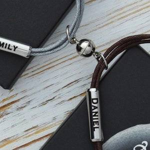 Couples Magnetic bracelets, Name date roman numeral boyfriend girlfriend bracelet. Magnets Couples His and Her Matching Bracelet Personalize