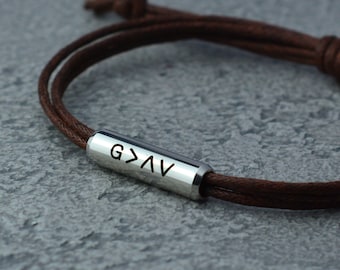 God is greater than the highs and lows Inspirational bracelet, Religious jewelry confirmation gift, Christian, mens , encouragement gift