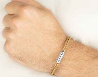 Men's Personalized Bracelet. Men's Custom Engraved Bracelet. Personalized Leather Roman numerals Bracelet. Boyfriend Gift, Husband Dad