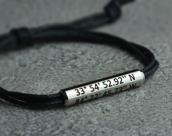 Boyfriend Coordinates bracelet, Couples coordinate bracelet, long distance coordinates bracelets, Men personalized Bracelet, Couples Gift